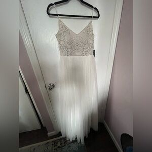 NEW Adrianna Papell BHLDN White Dress with Silver Accents